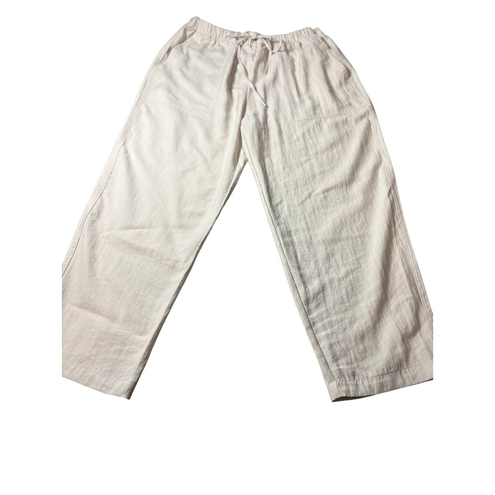 Zara Womens Beige Linen Blend Drawstring Elastic Waist Patch Pocket Pants Large